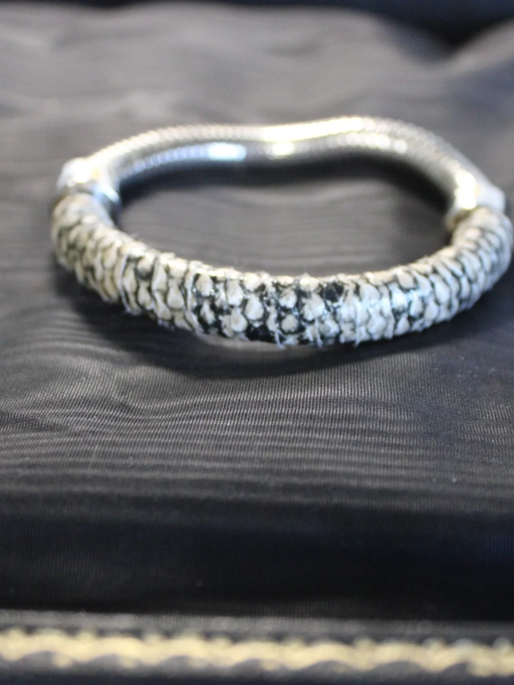 Lot of 3 Metallic Mesh Bracelets + Snakeskin Cuff + Silver Beaded Charm Bracelet